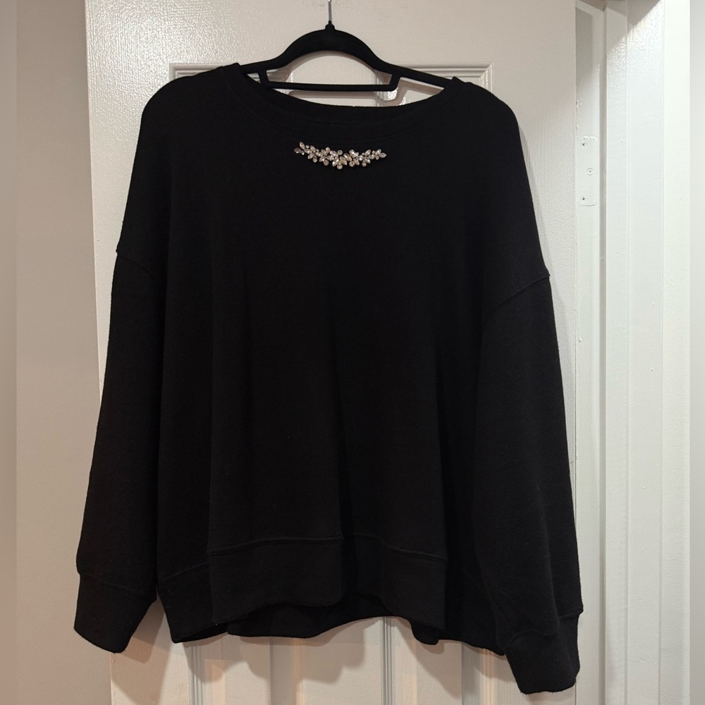 Women’s like new black embellished sweatshirt material dressy top